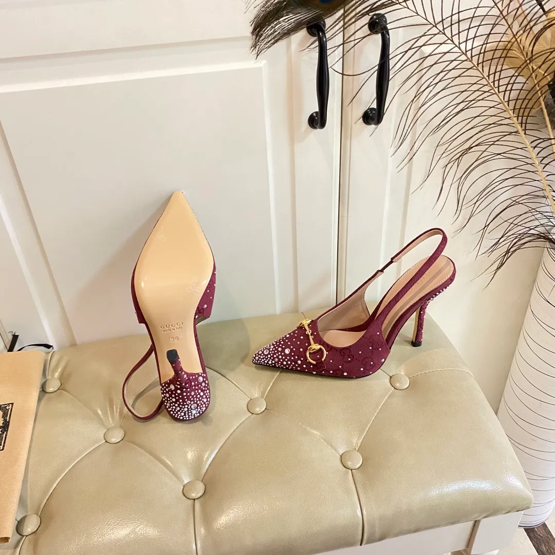 👟👟Ex-factory price 660👟👟, Gucci high heels, original canvas embellished with bright crystals, sheepskin lining, leather outsole, size 35-40 (41 customized, non-refundable)